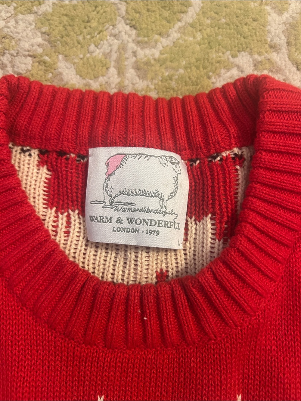 Red Sheep Pattern Crewneck Sweater - Picture 2 of 4